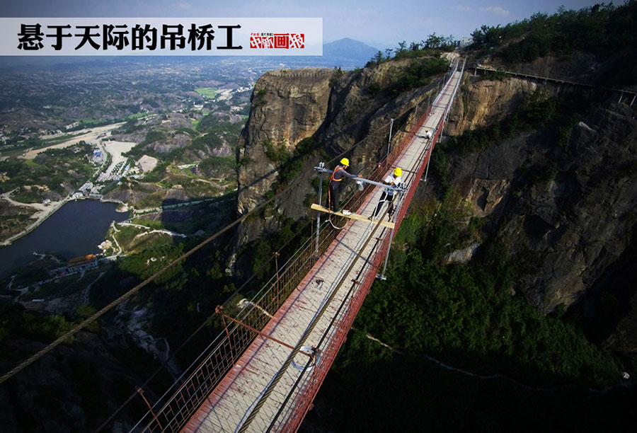 Hanging in the air: Workers risk life on a suspension bridge
