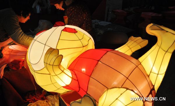 Rabbit-shaped lanterns prepared for Chinese Lunar New Year