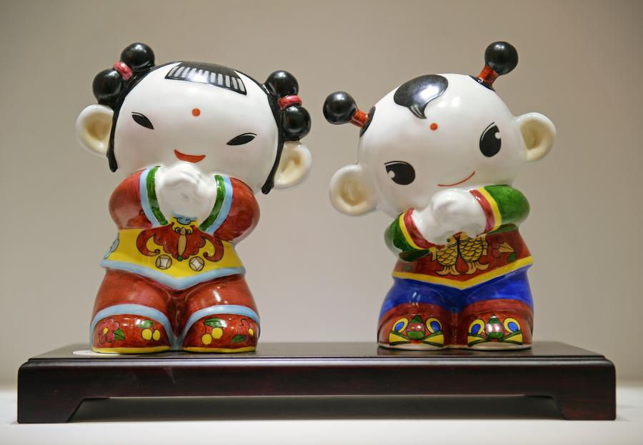 Porcelain mascot for Chinese Spring Festival seen in E China