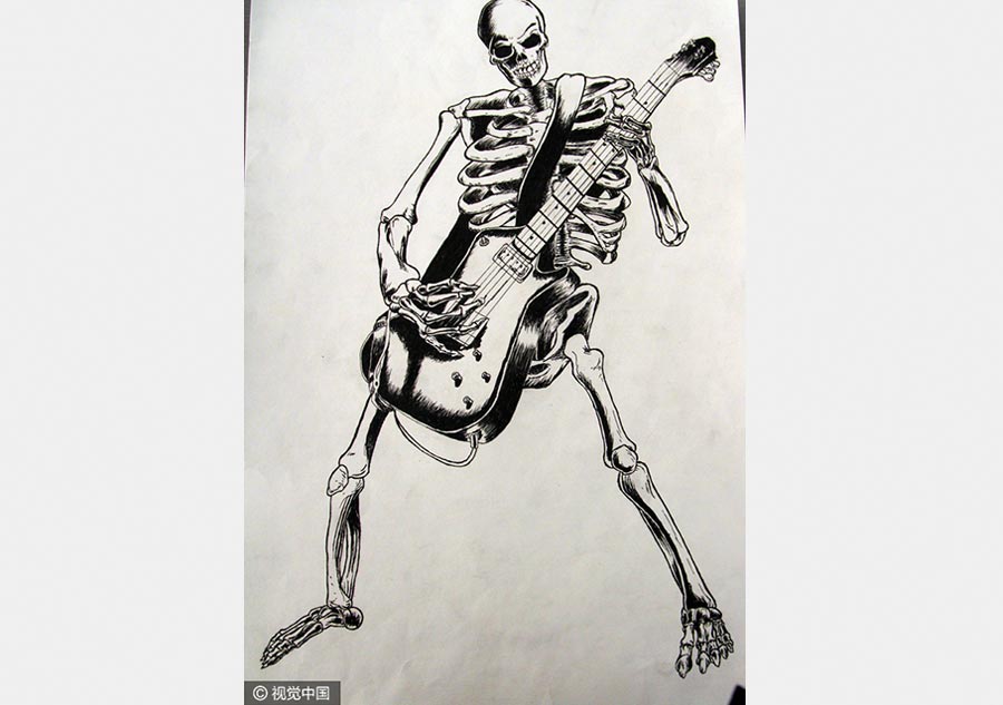 University students create skeleton paintings