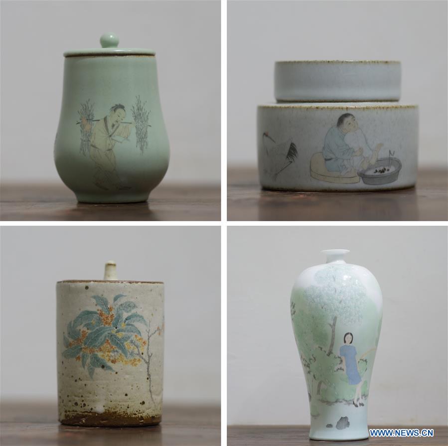 Traditional literati paintings created on porcelains in E China