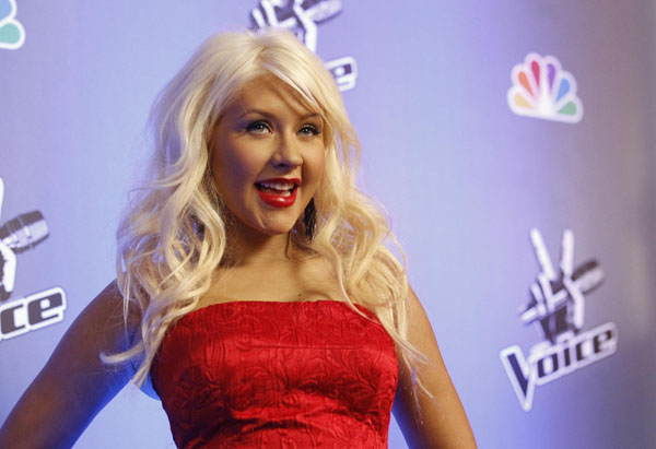 Singer Christina Aguilera promotes television series 'The Voice'