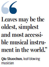 Making music by blowing on leaves