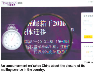 Yahoo e-mail service ends on mainland