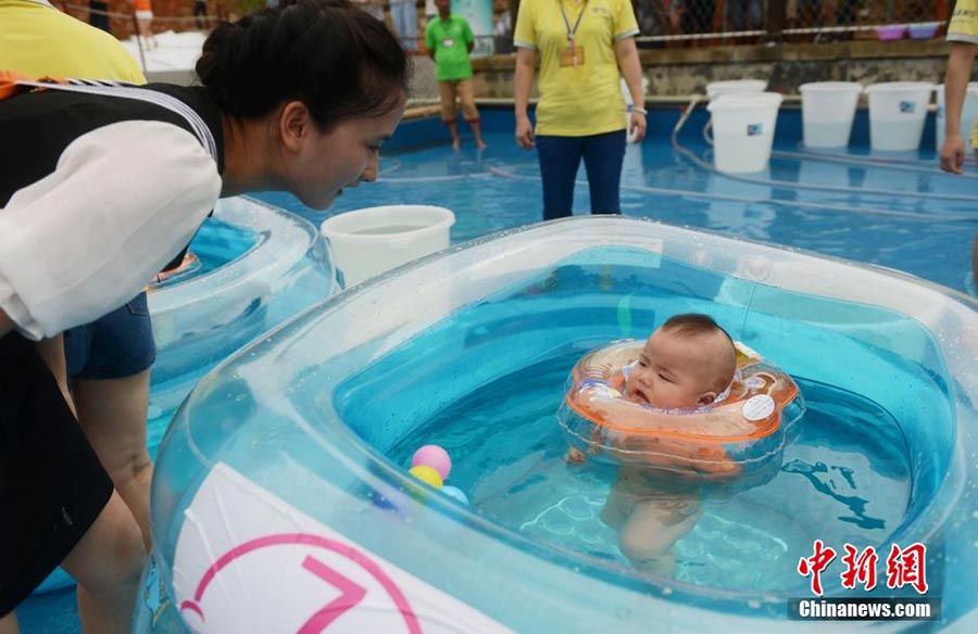 Babies in swimming contest