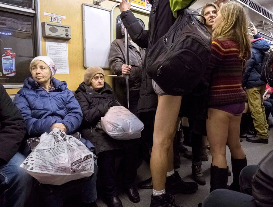 No pant for cold subway ride