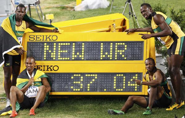 Proud Bolt fires Jamaican team to world record
