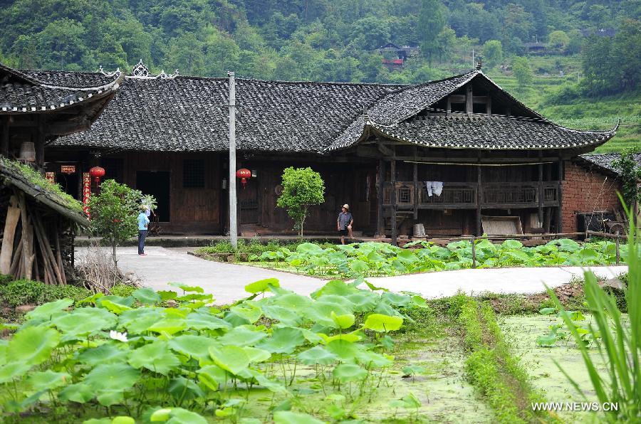 Scenery of stilted houses of Tujia ethnic group