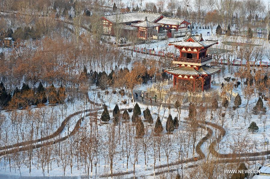 Snow scenery at Forest Park in China's Yinchuan