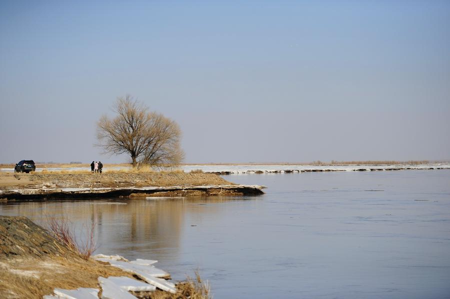 Icy Yellow River begins to thaw due to warm weather