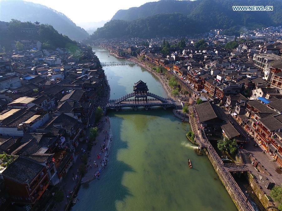 Aerial view of Fenghuang old town in Hunan