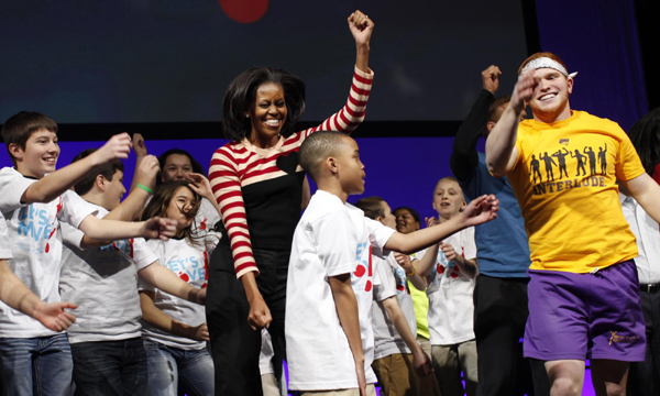 US First Lady Michelle Obama performs dance
