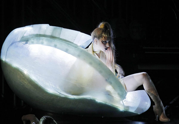 Lady Gaga arrives at Grammys in giant egg