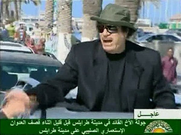 Gadhafi tours Tripoli in open car