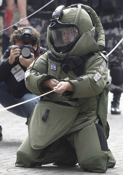 Brazilian riot police take part in a drill