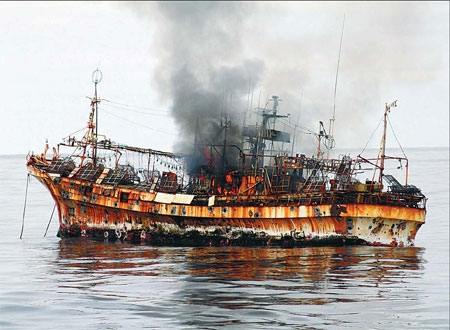 Cannon fire sinks Japanese ghost ship