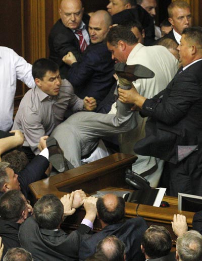 MPs brawl in Ukraine parliament chamber