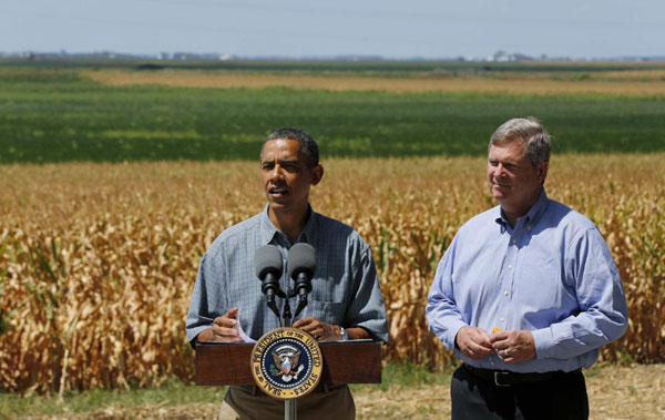 Obama tours drought ridden corn farm
