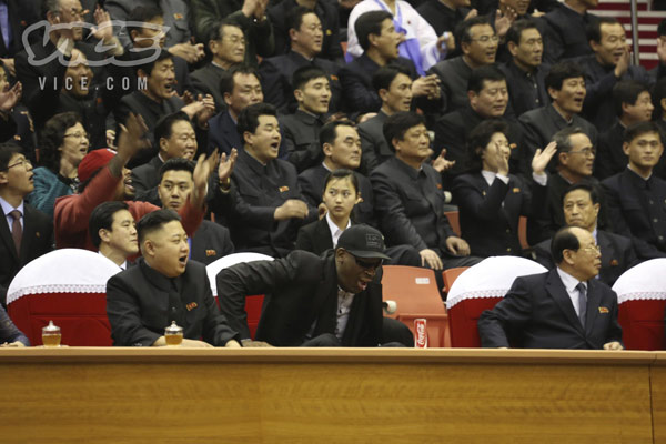 DPRK leader watches basketball game with Rodman