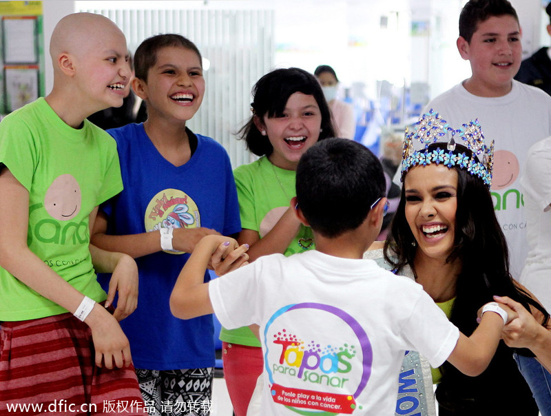 Miss world visits cancer children in Colombia