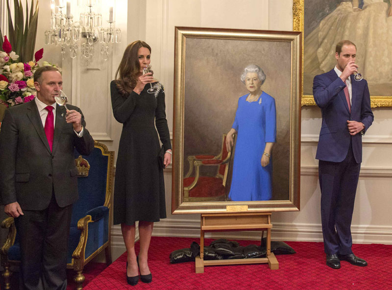 Prince William and his wife Kate unveil portrait of Queen Elizabeth