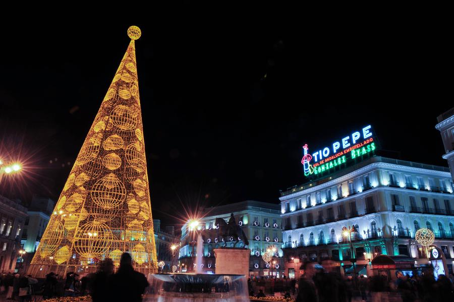 Street illuminated by Christmas lights in Madrid