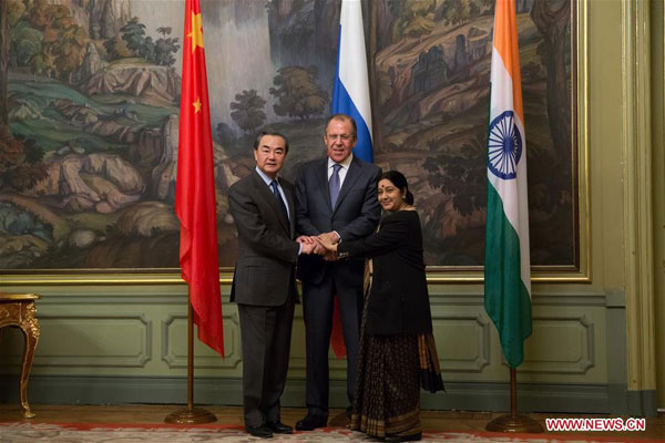 More cooperation among China, Russia, India in global affairs: Chinese FM