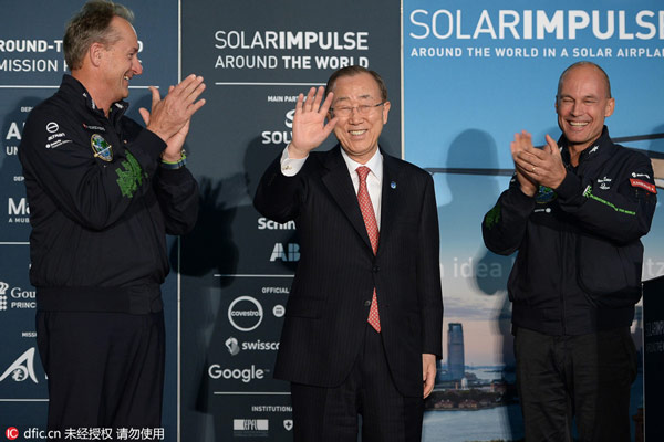 UN chief hails innovationb when meeting with solar-powered plane pilots