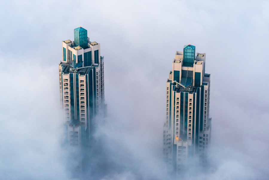 Skyscrapers soar above the clouds in Dubai