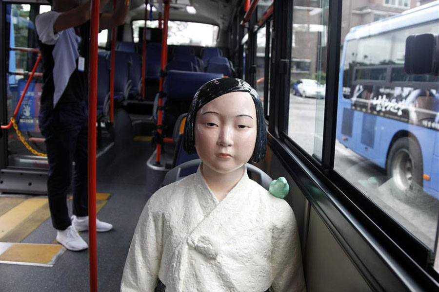 'Comfort women' statues installed on buses in Seoul
