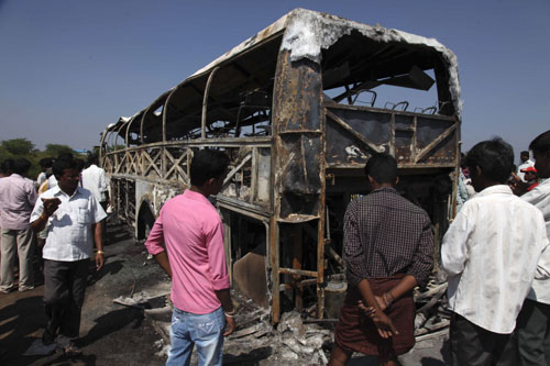 At least 45 killed as bus crashes, explodes in India