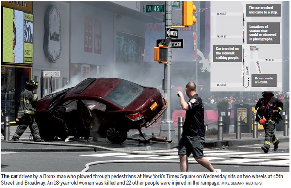 Driver runs over pedestrians in Times Square